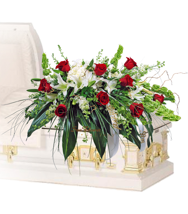 Graceful 48 Red Rose Casket Spray - Flowers in Glenview, IL - Sun ...