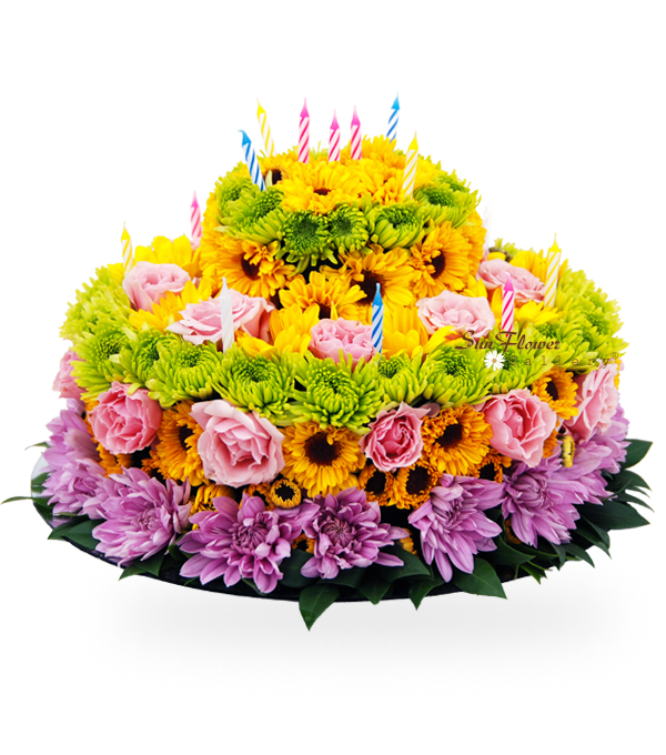 Cake made with fresh daisy | FlowerToy.com | Fresh flowers arrangements,  Creative flower arrangements, Flower cake